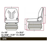 12v Heavy Duty Tractor Excavator Backhoe Loader Seat w/ Air Suspension