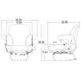 12v Mid Back Tractor Seat w/ Air Suspension for Kubota