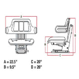 Farm Tractor Seat w/ Suspension & Armrests