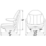 High Back Industrial Seat w/ Suspension, Slide Tracks & Armrests