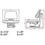 Farm Tractor Seat w/ Suspension & Trapezoidal Backrest